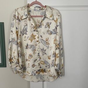 Zara Cream and Gold Floral Blouse
